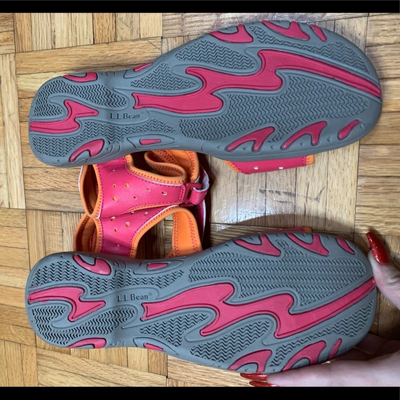 L.L Bean Pink Orange Velcro Hiking Camping Sandals Size 6 - Picture 13 of 13